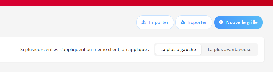 [Capture d'écran : import et export des grilles tarifaires]